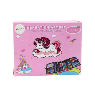 Zestaw artystyczny w rozkładanej walizce z jednorożcem 133 el