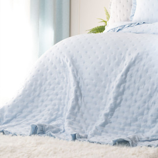 Werona narzuta dekoracyjna z falbaną w kropki, 170x210cm, kolor 302 baby blue