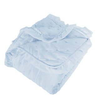 Werona narzuta dekoracyjna z falbaną w kropki, 170x210cm, kolor 302 baby blue