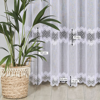 Firanka z aplikacją ze wzorem pasowym, wysokość 280cm, kolor 001 biały