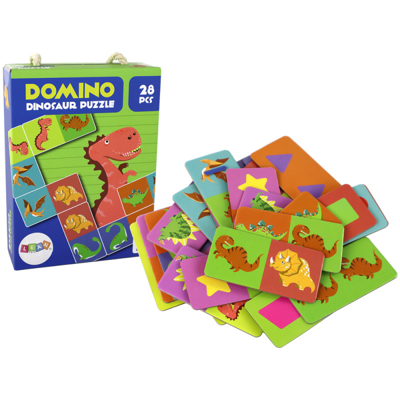 Dwustronne domino dinozaury 10 cm, 28 el., gra logiczna puzzle - EAN: 5905884450253