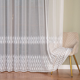 Firanka haftowana ze wzorem pasowym, wysokość 280cm, kolor 001 biały