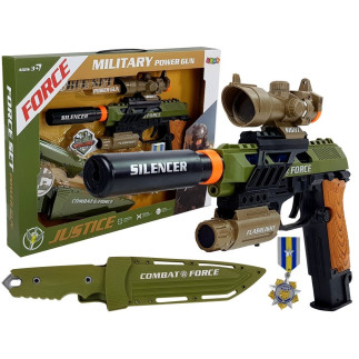 Zestaw wojskowy pistolet karabin nóż medal celownik dźwięk