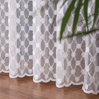 Firanka z aplikacją ze wzorem pasowym, wysokość 290cm, kolor 001 biały