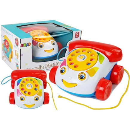 Telefon  do ciągnięcia na kółkach ze słuchawka na baterie dla niemowlęcia