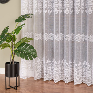 Firanka żakardowa ze wzorem pasowym, wysokość 250cm, kolor 001 biały