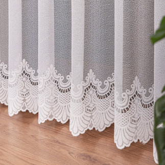 Firanka żakardowa ze wzorem pasowym, wysokość 250cm, kolor 001 biały