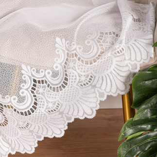 Firanka żakardowa ze wzorem pasowym, wysokość 250cm, kolor 001 biały