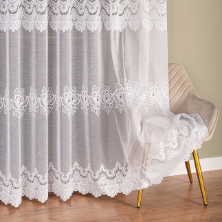 Firanka żakardowa ze wzorem pasowym, wysokość 250cm, kolor 001 biały
