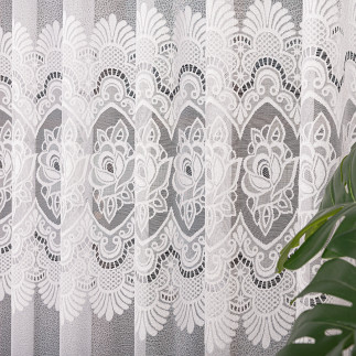 Firanka żakardowa ze wzorem pasowym, wysokość 150cm, kolor 001 biały