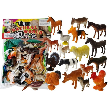 Duży zestaw 20 figurek zwierząt farma mata