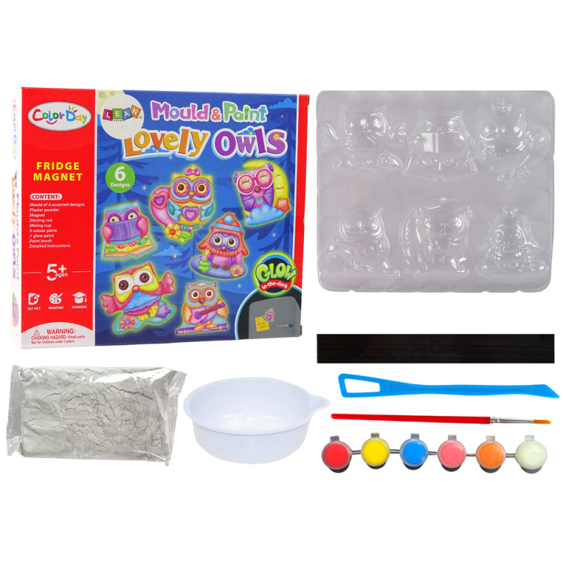 Zestaw DIY do malowania świecących sów - gipsowe magnesy, EAN: 5905214975166