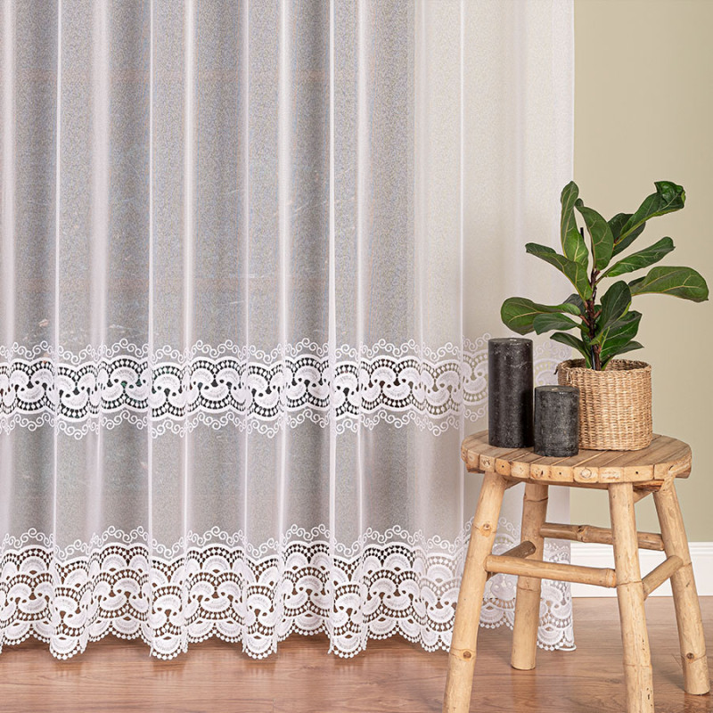 Firanka z aplikacją pasową 280cm, kolor biały - EAN: 5906450011045