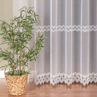 Firanka z aplikacją ze wzorem pasowym na markizecie, wysokość 280cm, kolor 001 biały