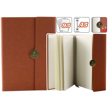 Notes biurowy na magnes notatnik a5 w linie z obiciem brązowy