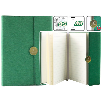 Notes biurowy na magnes notatnik a5 w linie z obiciem zielony