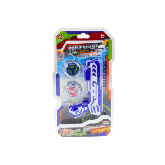 Zestaw pistolet wyrzutnia 2 metalowe krążki niebieski światła