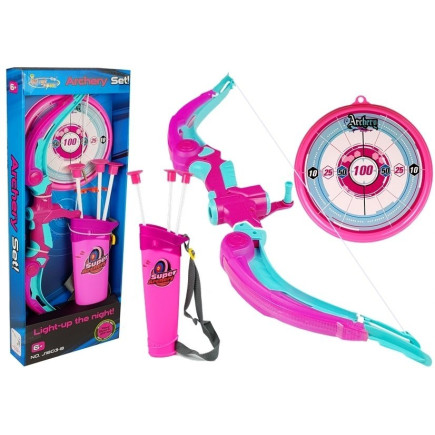 Łuk z tarczą + 3 strzały na przyssawki różowy