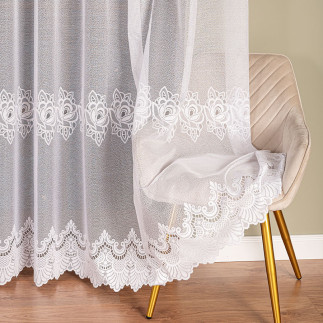 Firanka żakardowa ze wzorem pasowym, wysokość 250cm, kolor 001 biały
