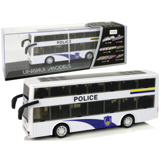 Autobus policyjny dwupiętrowy biały z naciągiem dźwięk