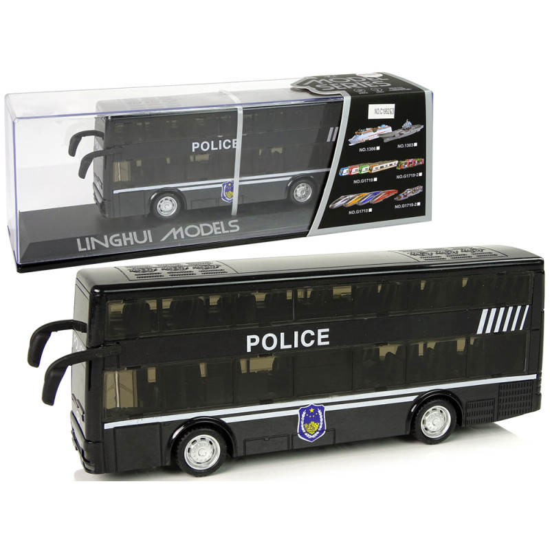Dwupiętrowy czarny autobus policyjny z napędem frykcyjnym - EAN 5904204758871