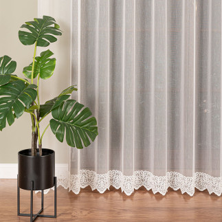 Firanka haftowana ze wzorem na samym dole, wysokość 300cm, kolor 010 offwhite