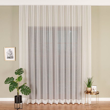 Firanka haftowana 300cm offwhite z wzorem dolnym, EAN: 2010000698433