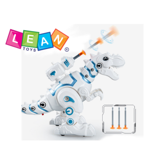 Robot dinozaur z wyrzutnią strzałek światła dźwięki biały
