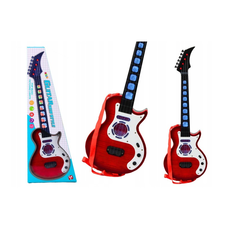 Gitara elektryczna dla dzieci z dźwiękami i światłami, kolor czerwona - EAN: 5905991027096