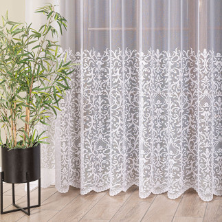 Firanka żakardowa ze wzorem pasowym, wysokość 330cm, kolor 001 biały