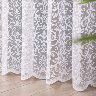 Firanka żakardowa ze wzorem pasowym, wysokość 330cm, kolor 001 biały