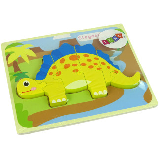 Drewniane Puzzle Dinozaur Stegosaurus i Oviraptor Żółty EAN: 5904665991800