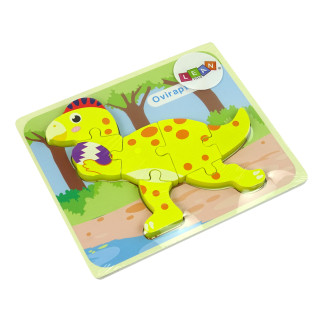 Drewniane puzzle dinozaur stegosaurus żółty oviraptor żółty
