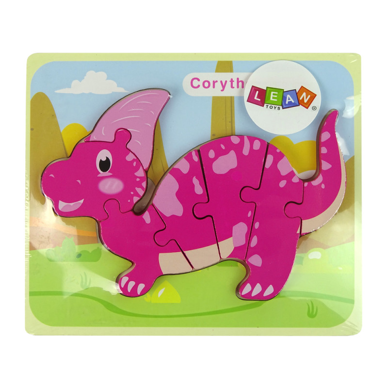 Drewniane Puzzle Dinozaur Corythosaurus Różowy & Spinosaurus Fioletowy EAN: 5904665991831