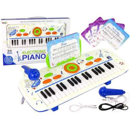 Elektryczne pianino keyboard dla dzieci niebieski nuty usb mp3