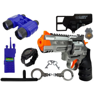 Zestaw Policyjny: Pistolet, Kajdanki, Lornetka, Gwizdek, Zegarek, Odznaka - EAN: 5903802454550