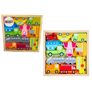 Drewniane puzzle środki transportu do dopasowania autobus taxi