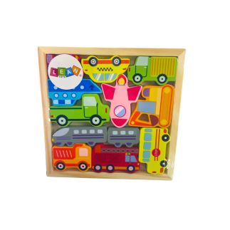 Drewniane puzzle środki transportu do dopasowania autobus taxi