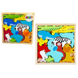 Drewniane puzzle zwierzęta do dopasowania lew królik