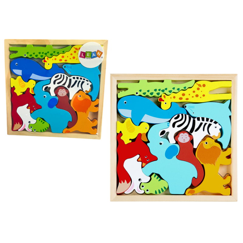 Drewniane Puzzle Zwierzęta do Dopasowania Lew Królik EAN: 5904665999561
