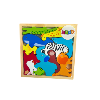 Drewniane puzzle zwierzęta do dopasowania lew królik