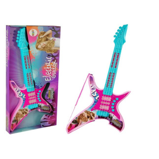 Gitara elektryczna ze światłami i dźwiękami różowa 62 cm