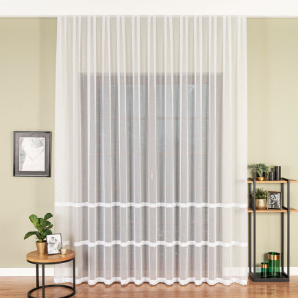 Firanka haftowana z dolnym wzorem 290cm, kolor biały 001 - EAN: 5906450013575