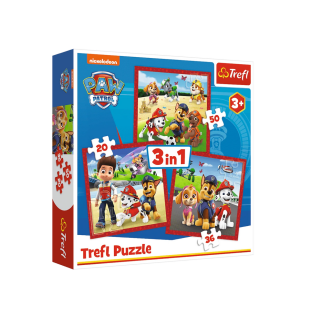 Puzzle 3 w 1 wesołe pieski psi patrol trefl 34867