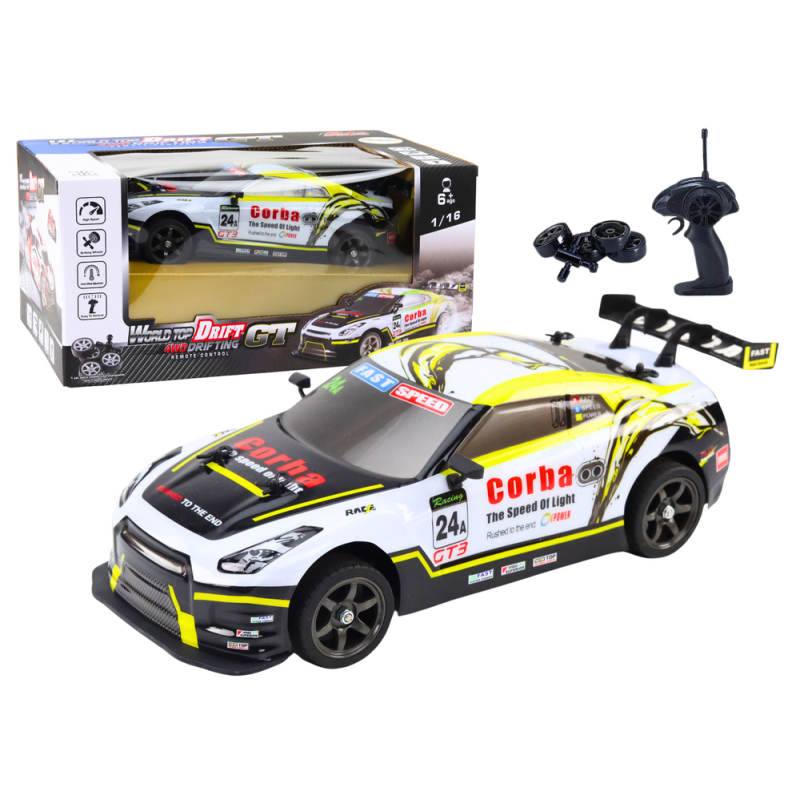 Auto sportowe RC Drift z wymiennymi kołami biało-żółtymi EAN: 5905991034995