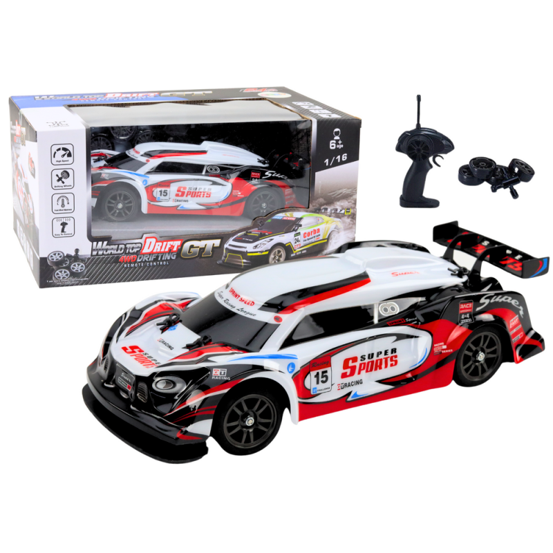 Auto Sportowe RC Drift z Wymiennymi Kołami Biało-Czerwonymi EAN: 5905991035008