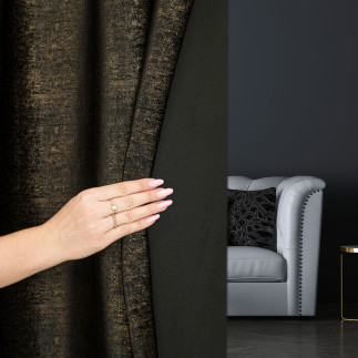 Eleonora zasłona gotowa na przelotkach, szerokość 140cm x wysokość 250cm, kolor 111 czarny ze złotym nadrukiem na velvi