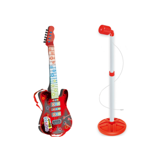 Elektryczna gitara z mikrofonem na baterie i statyw - czerwona, EAN: 5905991032557