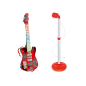 Elektryczna gitara z mikrofonem na baterie i statyw - czerwona, EAN: 5905991032557
