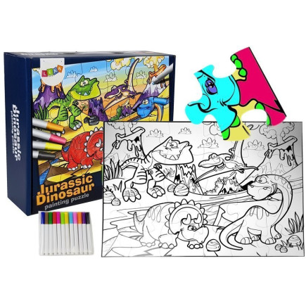 Puzzle dla dzieci do kolorowania era dinozaurów pisaki 24 el
